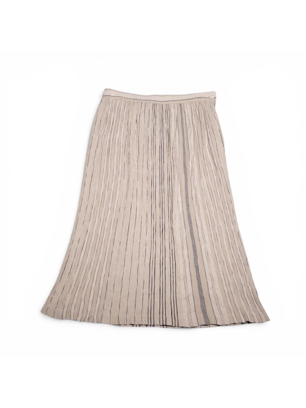 Vintage 90s Crinkle Rayon Striped Pleated Midi Skirt